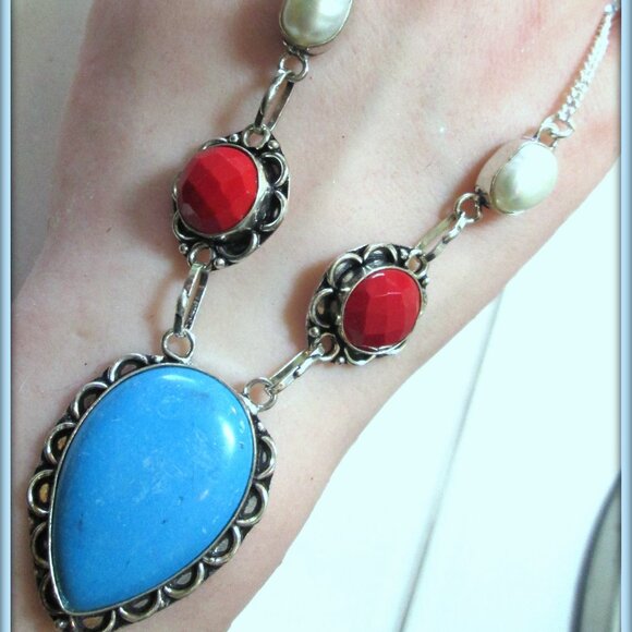 Turquoise natural gemstone coral pearl  ladies 925 silver Necklace - Picture 5 of 5